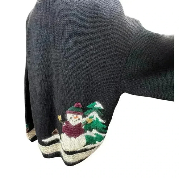 Croft & Barrow Hand Knitted Black With Muti color Snowman Sweater Size Large - Picture 8 of 16